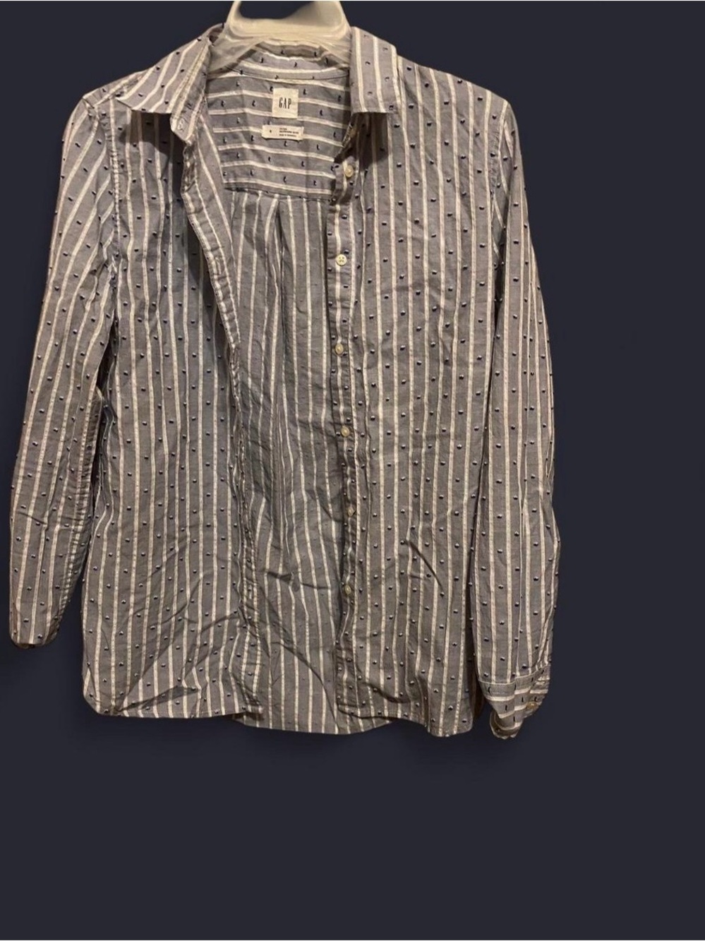 GAP Blue and White Striped Button-Up with Dot Accent
